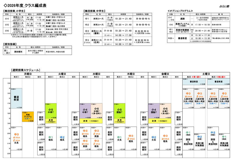 2026年度クラス編成表